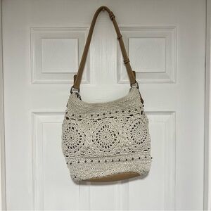 The Sak Cream and Tan Crochet Hobo Bag